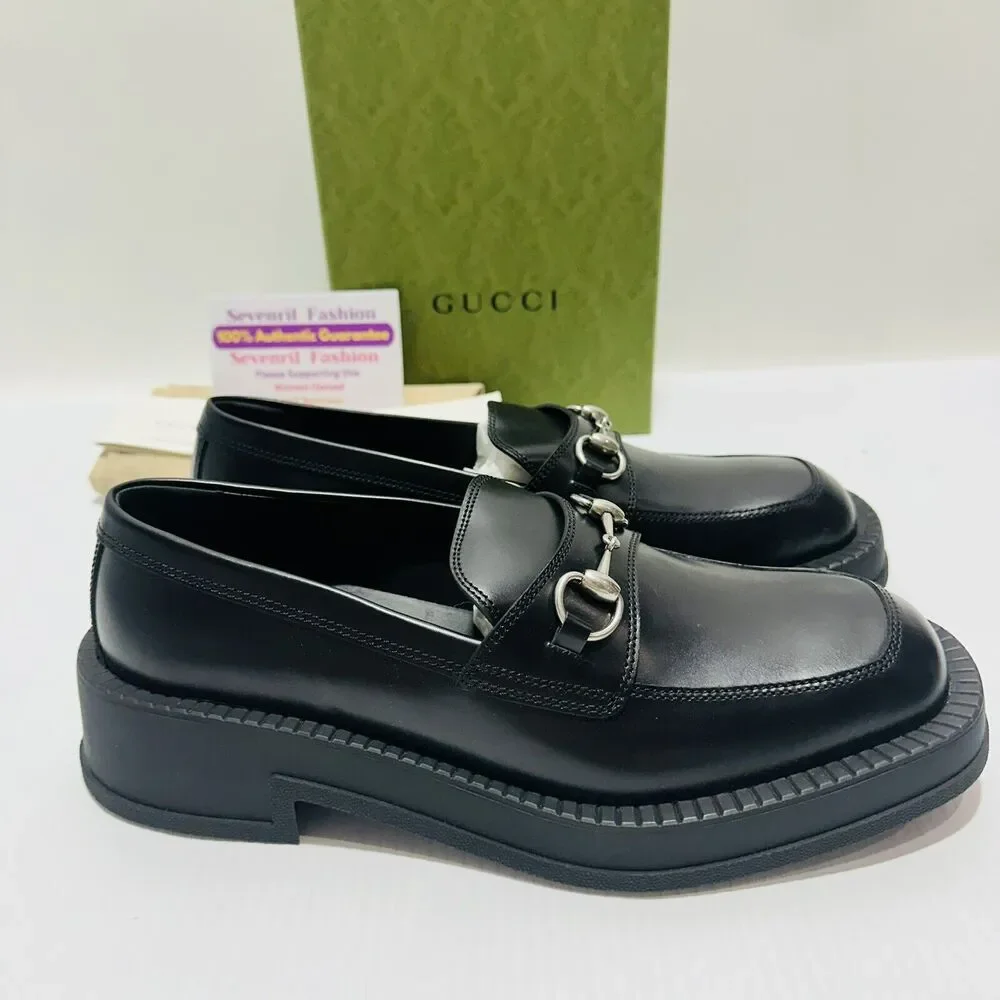 Gucci Horsebit Chunky Loafers Lug Sole Black Leather Shoes G 9/ US 9.5 NIB $990